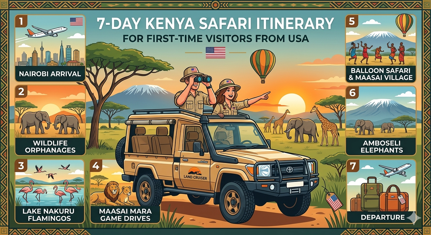 7 day Kenya safari itinerary for first time visitors from USA